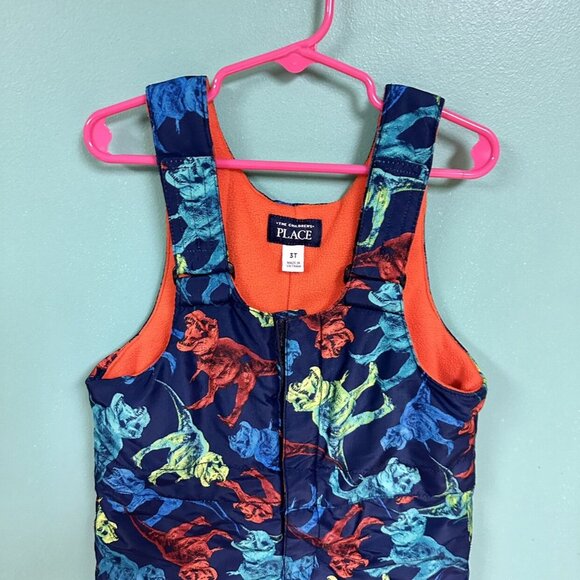 Children's Place Toddler Boys Dinosaur Print Snow Overall Bibs Size 3T - Picture 3 of 6